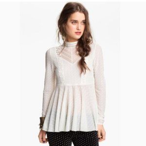 White Free People Lace Long Sleeve Peplum